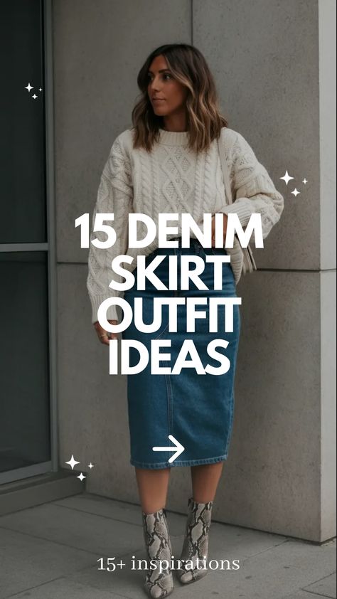 denim skirt outfit ideas,Woman in slouchy sweater with denim pencil skirt White Top Outfit Ideas, Denim Skirt White Top, Style A Denim Skirt, How To Style A Denim Skirt, Skirt Outfits Spring, Denim Skirt Outfit Ideas, White Top Outfit, Stylish Denim Skirt, Silk Skirt Outfit