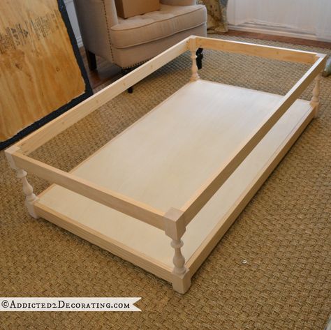 Diy Ottoman Coffee Table, Living Room Draperies, Build A Coffee Table, Diy Ottoman, Washroom Decor, Coffee Table Base, Coffee Table With Shelf, Ottoman Coffee, Diy Coffee Table