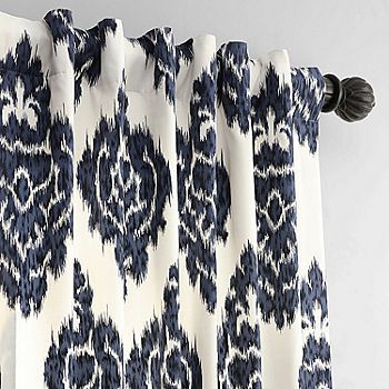 Exclusive Fabrics & Furnishing Ikat Printed Cotton Energy Saving Light-Filtering Rod Pocket Back Tab Single Curtain Panel, Color: Ikat Blue - JCPenney Surf Lounge, Ikat Curtains, Printed Cotton Curtain, Half Price Drapes, Blue Room, Darkening Curtains, Cotton Curtains, Damask Print, Ikat Pattern