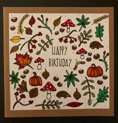 Fall Birthday Card Ideas Diy, Fall Birthday Cards Handmade, Fall Birthday Card Ideas, September Birthday Cards, November Birthday Card Ideas, Fall Birthday Cards, November Birthday Cards, Fall Birthday Card, October Birthday Cards