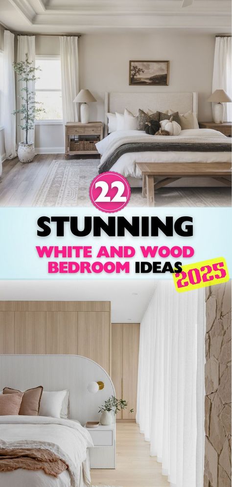 Achieve a timeless look with these trending white and wood bedroom designs. Blend soft tones with natural textures for a perfect balance of style and comfort. Bedroom With White Wooden Bed, White And Dark Wood Bedroom, Dark Wood And White Bedroom, Bedroom White And Wood, White And Oak Bedroom, White And Wood Bedroom Ideas, White And Wood Bedroom, Wood Bedroom Ideas, Ash Wood Floor