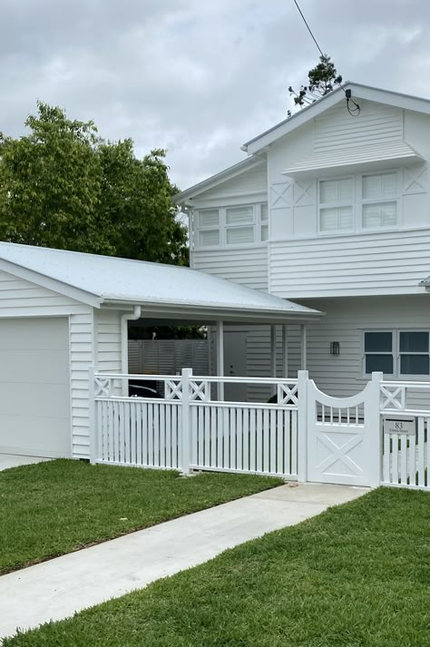 Weatherboard Carport, Hamptons Carport, Queenslander Carport, Carport Ideas Australia, Carport Addition To House, Carport Extension, Gable Carport, Car Port Ideas, Upstairs Addition