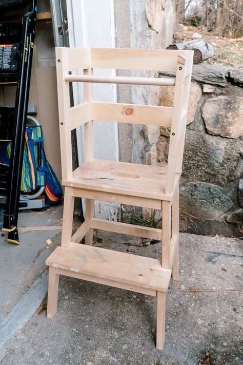 DIY Toddler Learning Tower Kitchen Stool. IKEA Hack | Hometalk Montessori Tower Diy, Kitchen Helper Stool Diy Plans, Foldable Step Stool Diy, Diy Toddler Furniture, Diy Toddler Tower, Kitchen Helper Stool Diy, Diy Toddler Step Stool, Ikea Hack Learning Tower, Kitchen Stools Diy