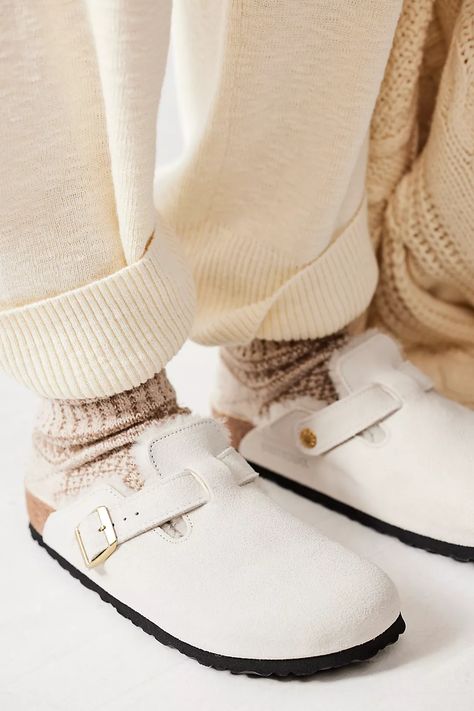 Boston Shearling Birkenstock | Free People Boston Shearling Birkenstock, Birkenstock Winter, Shearling Birkenstock, Birkenstock Shearling, Boston Shearling, Birkenstock Boston Shearling, White Birkenstocks, Modest Casual Outfits, Trendy Shoes Sneakers