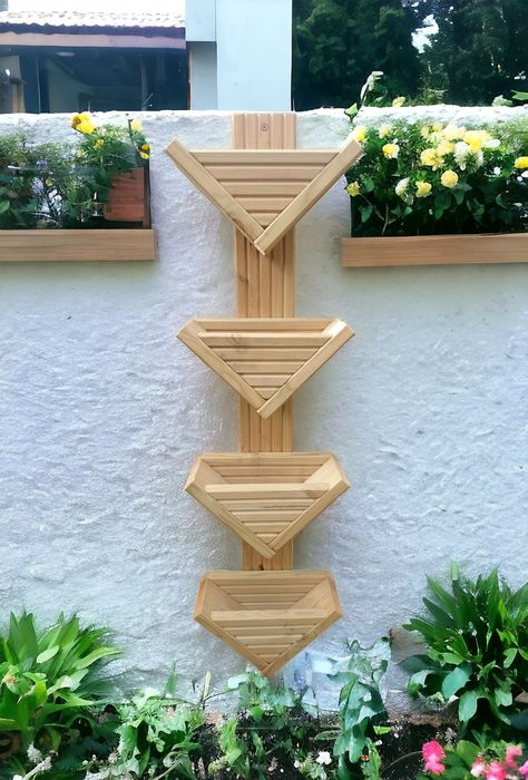 Decking Planters, Triangle Planter, Diy Wooden Planters, Deck Planters, Tiered Planter, Hanging Herbs, Vertical Gardening, Wooden Plant Stands, Planter Design