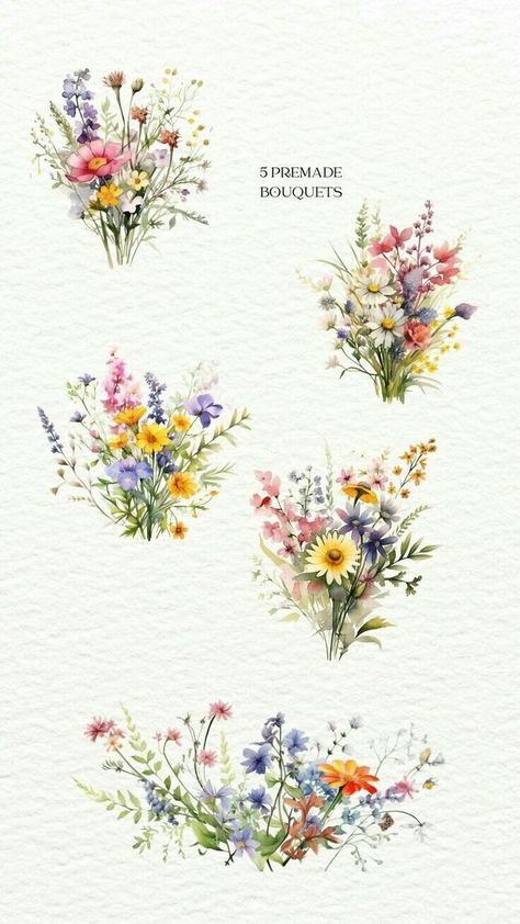 Watercolor Wildflower Bouquet, Wild Flowers Art, Wildflower Sleeve, Watercolor Bouquet Of Flowers, Wild Flower Painting, Wild Flowers Painting, Wild Flower Art, Watercolor Meadow, Watercolor Flower Bouquet