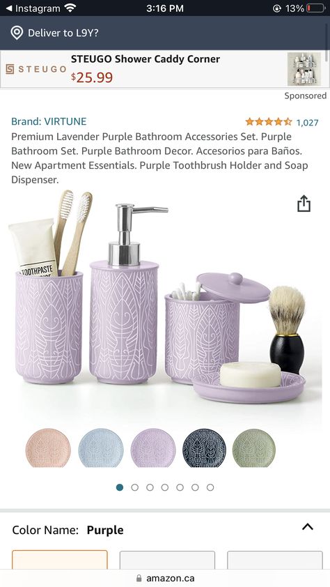 Sage And Lavender Bathroom, Purple Apartment Decor, Lavender Bathroom Accessories, Lavender Kitchen Decor, Lavender Room Decor, Lavender Bathroom Decor, Bathroom Purple, New Apartment Essentials, Lilac Bathroom