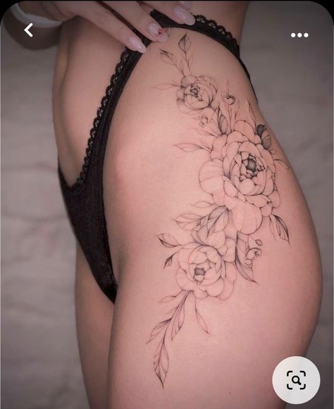 Classy Hip Tattoos For Women, Floral Hip Tattoos Women, Hip Tats, Floral Hip Tattoo, Flower Hip Tattoos, Upper Thigh Tattoos, Floral Thigh Tattoos, Hip Thigh Tattoos, Hip Tattoos