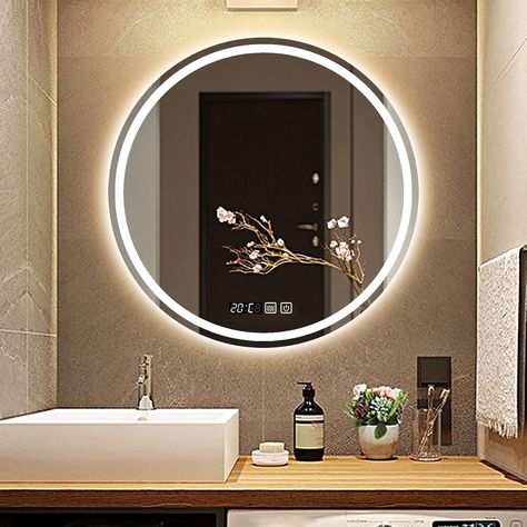 Amazon.com: Round LED Mirror Backlit Mirror Bathroom Vanity Mirror with Lights Anti-Fog Circle Lighted Mirror Large Round Bathroom Mirror Wall Mounted Dimmable Illuminated Makeup Mirror, with time/Temperature (S : Home & Kitchen Circle Light Mirror, Backlit Mirror Bathroom, Round Led Mirror, Round Bathroom Mirror, Bathroom Mirror Wall, Vanity Mirror With Lights, Round Bathroom, Backlit Mirror, Mirror Large