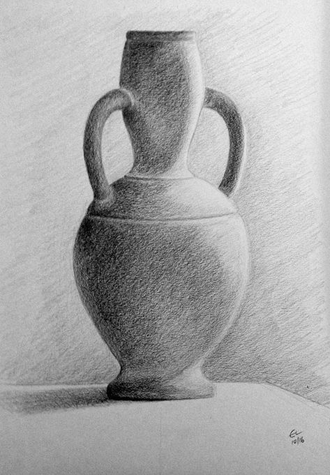 Terracotta Vase, Observational Drawing, Drawing Eyes, Creation Art, Paper Vase, Pencil Shading, Object Drawing, Vase Crafts, Drawing Faces