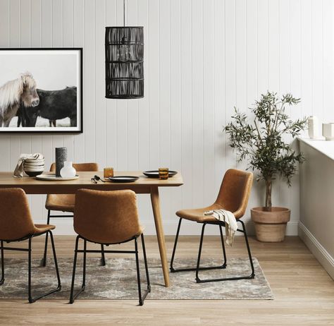 7 Things to Ask Before Buying Dining Chairs - TLC Interiors Tan Dining Chair, Leather Kitchen Chairs, Dining Room Industrial, Industrial Dining Chairs, Farmhouse Dining Chairs, Leather Dining Room Chairs, Dinning Room Design, Faux Leather Dining Chairs, Contemporary Dining Room