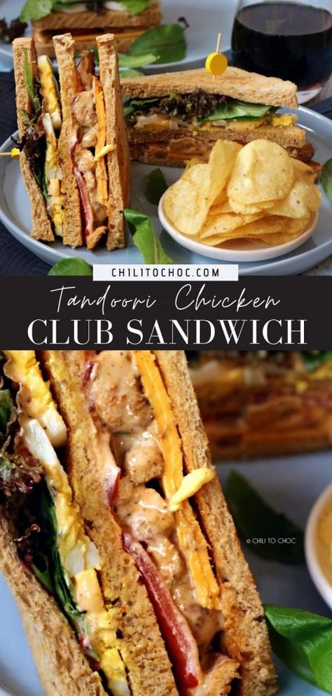 Tandoori Chicken Club Sandwich February Meals, Chicken Club Sandwich Recipes, Boiled Egg Sandwich, Chicken Club Sandwich, Boiled Egg Salad, Mayonnaise Dressing, Club Sandwiches, Club Sandwich Chicken, Club Sandwich Recipes