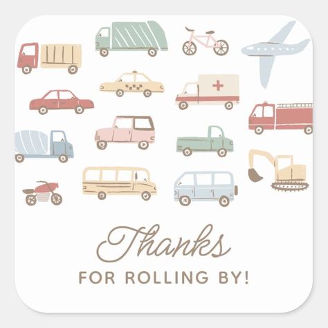 Transportation Cars and Trucks Boy Birthday Party Square Sticker Transportation Birthday Theme, Birthday Party Sweets, Transportation Birthday Party, First Birthday Party Favor, Transportation Party, Transportation Birthday, Party Sweets, Cars Theme Birthday Party, 2nd Birthday Party Themes