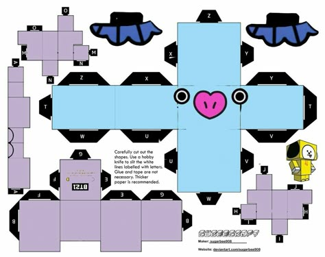 Paper Toys Bt21, Kpop Papercraft, Tata Bt21, Cube Craft, Paper Toys Diy, Army Crafts, Paper Toy Printable, Kpop Diy, Paper Toys Template