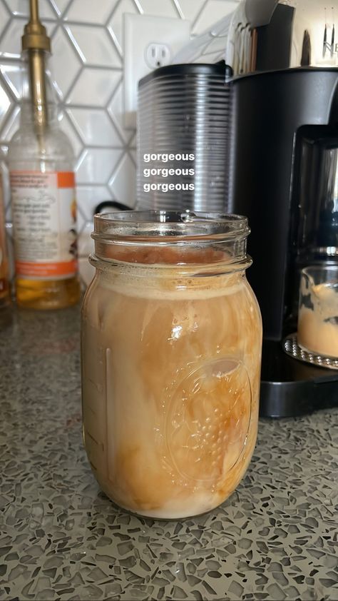 Iced Coffee At Home Aesthetic, Coffee At Home Aesthetic, At Home Iced Coffee, Iced Latte At Home, Home Iced Coffee, Mason Jar Coffee, At Home Coffee, Frosted Coffee, Iced Lattes