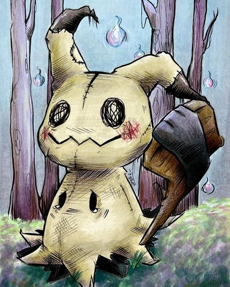 Pokemon Manga Art, Mimikyu Sketch, Pokemon Characters Drawings, Mimikyu Drawing, Cute Pokemon Drawings, Pokemon Art Draw, Pokemon Card Art, Marker Drawing Ideas, Pokémon Drawings