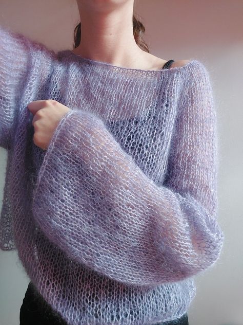 made it from 1yarn kid-silk 75%mohair 25%silk and 1 yarn of merino wool Silk Mohair Sweater Pattern, Mohair Wool Crochet, Mohair Yarn Crochet Projects, Mohair Crochet Ideas, Mohair Yarn Projects, Mohair Crochet Projects, Mohair Sweater Crochet, Mohair Sweater Outfit, Silk Yarn Projects