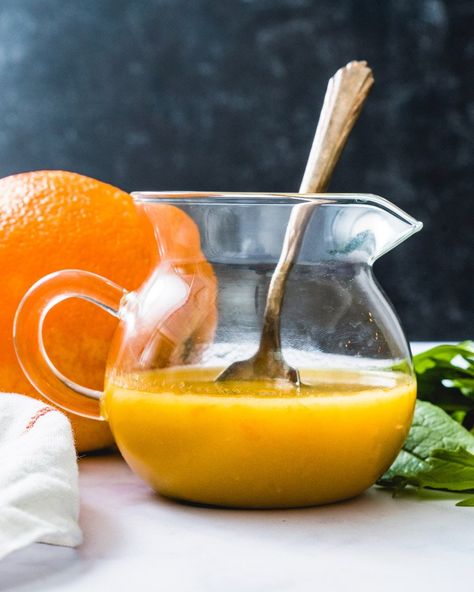 This orange vinaigrette salad dressing brings a citrus burst to any salad! Orange zest, honey and Dijon mustard bring big flavor. #orangevinaigrette #orangesaladdressing #saladdressing #salad #vinaigrette #orangedressing Orange Juice Salad Dressing, Sweet Orange Salad Dressing, Orange Dressing For Salad, Orange Citrus Vinaigrette, Orange Juice Dressing Citrus Vinaigrette, Orange Vinaigrette Dressing, Salad Orange, Salad Vinaigrette, Vinaigrette Recipes Easy