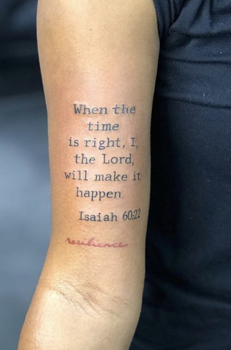 Isaiah 35:10 Tattoo, Bible Verse Arm Tattoos For Women, Bible Script Tattoos For Women, Shoulder Tattoos For Women Bible Verse, Upper Arm Bible Verse Tattoo, Thigh Bible Verse Tattoo, Bible Verse Tattoos For Women On Thigh, Isaiah 40 31 Tattoo Women, Isiah60:22 Tattoo