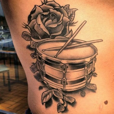 Snare drum tat. Drums Tattoo Minimalist, Drumstick Tattoo Ideas, Snare Drum Tattoo, Drumstick Tattoo, Drum Stick Tattoo, Drummer Tattoo, Drum Tattoo, Stick Tattoo, Music Tattoo Designs