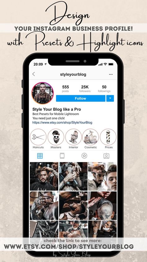 Search "BARBER" in this shop Instagram Theme Ideas Hairstylist, Barber Bio Ideas, Barber Content Ideas, Barber Instagram Ideas, 16 Tattoo, Mama Blog, Instagram Family, Business Profile, Instagram Business