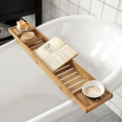 show image of bathroom bath rack in bamboo/ natural finish Wooden Bathroom Shelves, Bathtub Shelf, Bath Rack, Baby Mode, Bath Table, Bath Shelf, Bathtub Tray, Bamboo Shelf, Wooden Bath