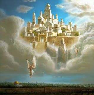 Heaven Pictures, Heaven Painting, Heaven Art, Kingdom Of God, City Sky, Bible Pictures, Religious Paintings, Prophetic Art, Bible Promises