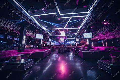 Premium AI Image | Interior of a night club with neon lights and lighting toned A stylish modern nightclub setting with a sleek mode AI Generated Neon Lights, Neon Lighting, Night Club, High Quality Images, Castle, Neon, Sleek, Social Media, Bar