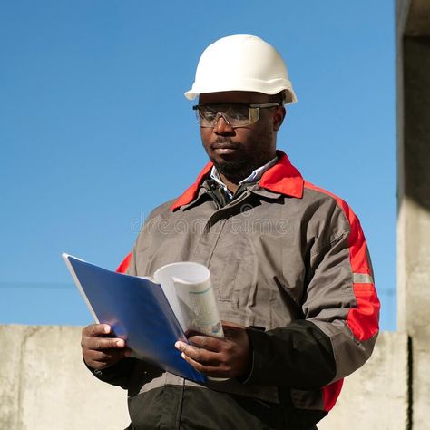 African american worker stands at construction site with work papers royalty free stock photography Construction Engineer, Working Men, Africa Art, Construction Worker, Stock Photography Free, Construction Site, Vector Pattern, Paper Stock, African American