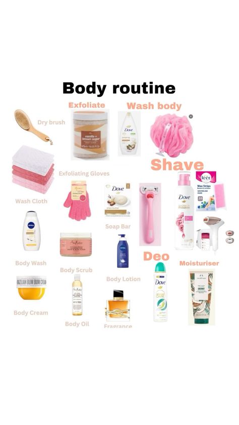 Body care routine Body Care Routine Steps List, Body Routine, Shaving Tips, Basic Skin Care, Body Weight Leg Workout, Best Hair Care, Hygiene Tips, Body Hygiene, Basic Skin Care Routine