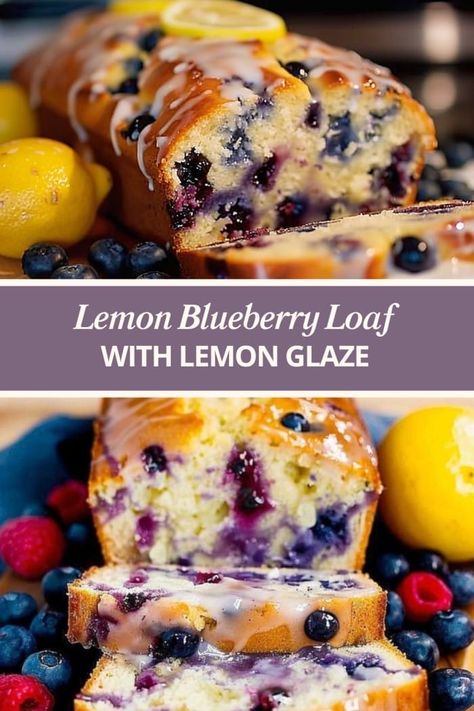 Lemon Blueberry Loaf with Lemon Glaze Glazed Lemon Blueberry Loaf, Blueberry And Lemon Bread, Lemon Loaf Glaze, Blueberry Lemon Loaf Recipe, Lemon Blueberry Loaf With Lemon Glaze, Blueberry And Lemon Loaf, Blueberry Loaf Cake Recipes, Lemon Blueberry Recipes, Lemon Blueberry Desserts