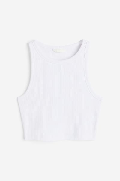 Cropped vest top - Vit - DAM | H&M SE 7 Cropped Vest Top, White Crop Tank, Vest Crop Top, Black Crop Top Tank, Cropped Vest, Crop Tank Top, Couple Matching, H&m Tops, Ribbed Tank