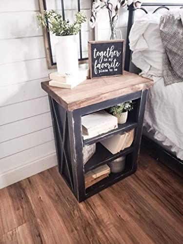 Farmhouse Night Stand, Nightstand Farmhouse, Farmhouse Night, Wooden Crafts Diy, Farmhouse Nightstand, Farmhouse Bedroom Decor Ideas, Rustic End Tables, Farmhouse End Tables, Rustic Nightstand