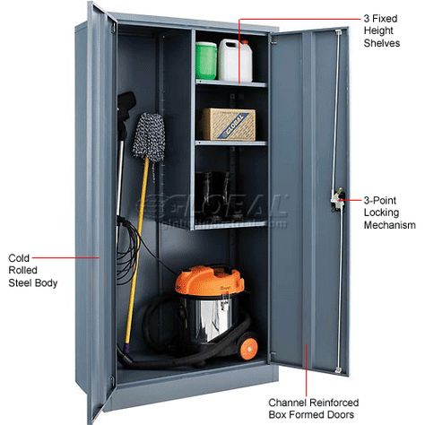 $189  ships same day Global&#8482; Janitorial Cabinet Easy Assembly 36x18x72 Gray Broom Cabinet, Mosaic Patio Table, Industrial Wall Shelves, Facilities Management, Bathroom Shelves Over Toilet, Bunk Bed With Desk, Folding Ottoman, Wooden Bunk Beds, Bunk Beds With Storage