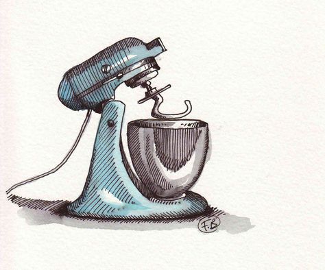 Flickr Mixer Drawing, Stand Mixer, Stop Motion, Watercolor And Ink, Ink Art, Simple Tattoos, Art And Architecture, Eat Cake, Line Drawing