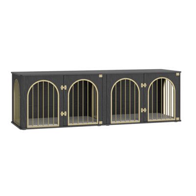 Product details Item Package Dimensions L x W x H：48.03 x 33.07 x 9.84 inches Item Dimensions L x W x H ：86.61 x 28.35 x 32.68 inches Directions：Yes Warranty Description：no Model Name：Furniture-Style Dog Crates Color：Retro Color Age Range Description：All Life Stages Breed Recommendation：Large Included Components： Assembly instructions Specific Uses for Product： Indoor Color: Black Gold | Red Barrel Studio® Dog Crate Furniture, Heavy Duty Dog Kennels w / Divider, Pads, Wooden Dog Crate for 2 Dogs Master Suite Ideas, Heavy Duty Dog Kennel, Furniture Style Dog Crate, Wooden Dog Crate, Suite Ideas, Dog Crate Furniture, Dog Crates, Dog Kennels, 2 Dogs