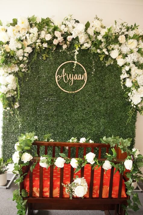 Stage Decorations For Naming Ceremony, Diy Cradle Ceremony Decorations, Baby Function Decoration Ideas, Indian Naming Ceremony Decorations, Noolukettu Ceremony Decoration, Namkarna Decoration Ideas, Baby Shower Ideas Indian Style At Home, Uyyala Function Decoration At Home, Cradle Ceremony Decorations At Home Diy