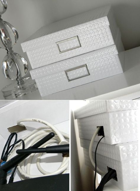 Conceal your router in fancy storage boxes. | 36 Genius Ways To Hide The Eyesores In Your Home Wireless Router, Cleaning Organizing, Home Hacks, Organization Hacks, Repurpose, Getting Organized, Storage And Organization, Storage Boxes, Router