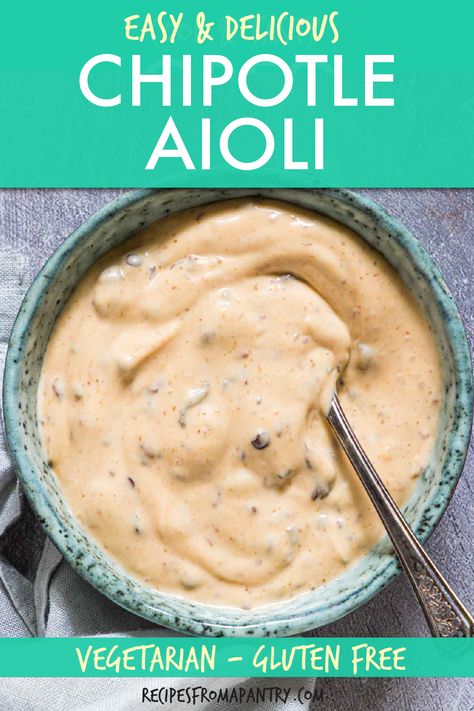 It's so easy to make this deliciously smoky chipotle aioli recipe in just 5 minutes. Chipotle aioli sauce is a super tasty and versatile condiment you'll want to use as a dip for veggies and fries, as wrap and sandwich spread, to top a burger, or even as a salad dressing. Just 4 everyday pantry ingredients are all that's needed to whip up this simple chipotle mayo sauce! Click through to learn how to make Chipotle Aioli!! #aioli #chipotleaioli #easysaucerecipe #dippingsauce #5minutesauce Aioli Recipe Easy, Chipotle Aioli Sauce, Chipotle Aioli Recipe, Chipotle Mayo Sauce, Chipotle Mayo Recipe, Apple Crisp Bars Recipe, Honey Chipotle Sauce, Sandwich Spread Recipes, Dip For Veggies