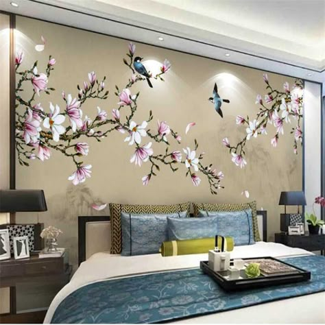 Photo Wallpaper Chinese Style Hand painted Bamboo Leaf Magnolia Flowers Birds 3D Wall Murals Living Room Bedroom Wall Painting|Wallpapers| - AliExpress Painted Magnolia, Wall Painting Flowers, Wall Decals Living Room, Magnolia Flowers, Bedroom Murals, Wall Painting Decor, Wall Paint Designs, The Bedroom, Living Room Paint