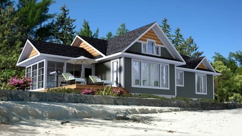 Lindhill II - Beaver Homes & Cottages Beaver Homes And Cottages, Beaver Homes, Chalet Style Homes, Cottage Floor Plan, Small Home Plan, Transitional Exterior, Cottage Plans, Cottage Floor Plans, Exterior Rendering