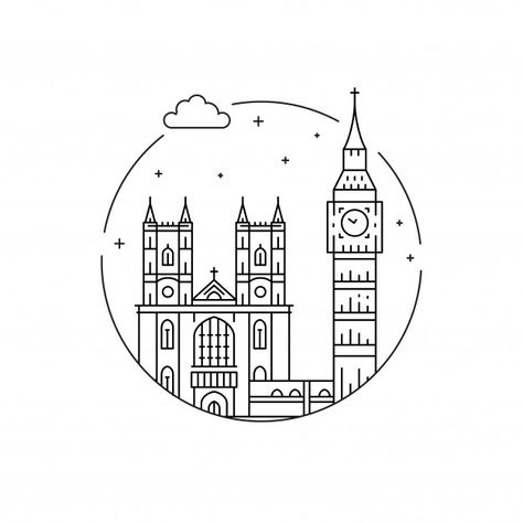 London Embroidery, London Sketch, Light Clock, London Sightseeing, Vector Symbols, Big Ben Clock, Flat Icons Set, Vector Line, Architecture Landmark