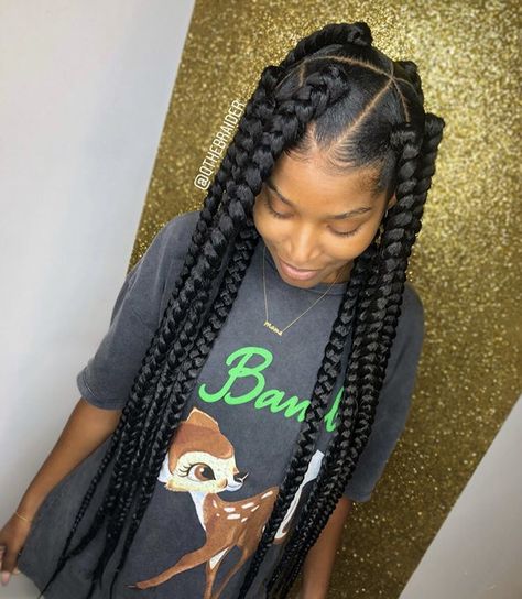 Jumbo box braids with triangle parts. Edge control - Certified Bella pomade  #braidedhairstyles #jumboboxbraids #trianglebraids #braidstyles #braidedhairstylesforblackwomen #boxbraids #edgecontrol #braidedhairstylesforlonghair Jumbo Square Box Braids, Jumbo Box Braids Triangle Part, Jumbo Braids Triangle Parts, Six Jumbo Box Braids, 12 Jumbo Box Braids, Big Triangle Box Braids, Jumbo Knotless Box Braids Parting Map, Protected Hairstyles For Black Women, Blonde Jumbo Box Braids