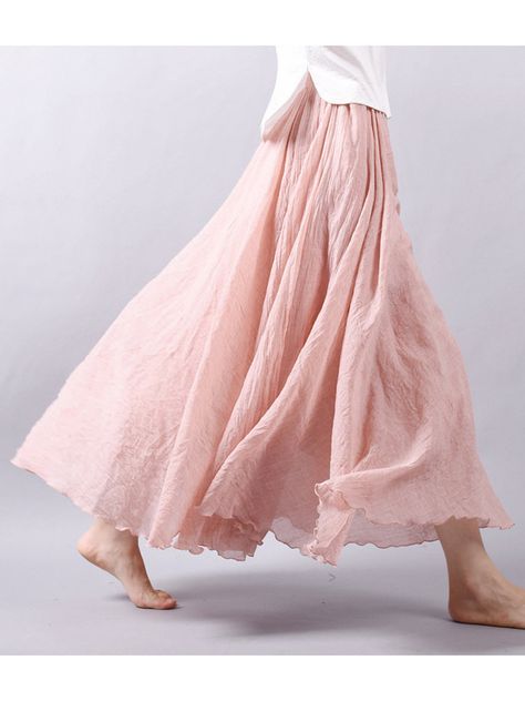 Gracila Women Casual Loose Cotton Pure Color Skirt Flowy Bohemian Dresses, Bohemian Maxi Skirt, Travel Skirt, Trendy Maxi Dresses, Pink Maxi Skirt, Stylish Midi Dress, Maxi Rok, Beige Boho, Loose Fitting Dresses