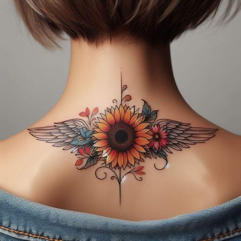 Female Back Neck Tattoo, Cactus Tattoos, Women's Tattoos, Pink Ribbon Tattoos, Tattoo Colors, 2024 Tattoo, Mom Daughter Tattoos, Minimal Tattoos, Couples Tattoos