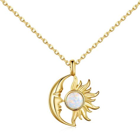 Just in! This unique Opal Moon and Sun Necklace for $45.00. Moon And Sun Necklace, Star Necklaces, Sun And Moon Necklace, Unique Opal, Sun Necklace, Moon And Sun, Unique Jewelry Designs, Necklaces For Women, Moon Necklace