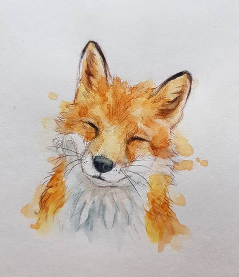 Fox Watercolor Illustration, Fox Drawing Watercolor, Fox Art Watercolor, Watercolour Fox Painting, Fox Watercolor Painting Tutorial, Fox Watercolor Easy, Watercolor Art Animals Easy, Animal Watercolor Easy, Watercolour Animals Easy