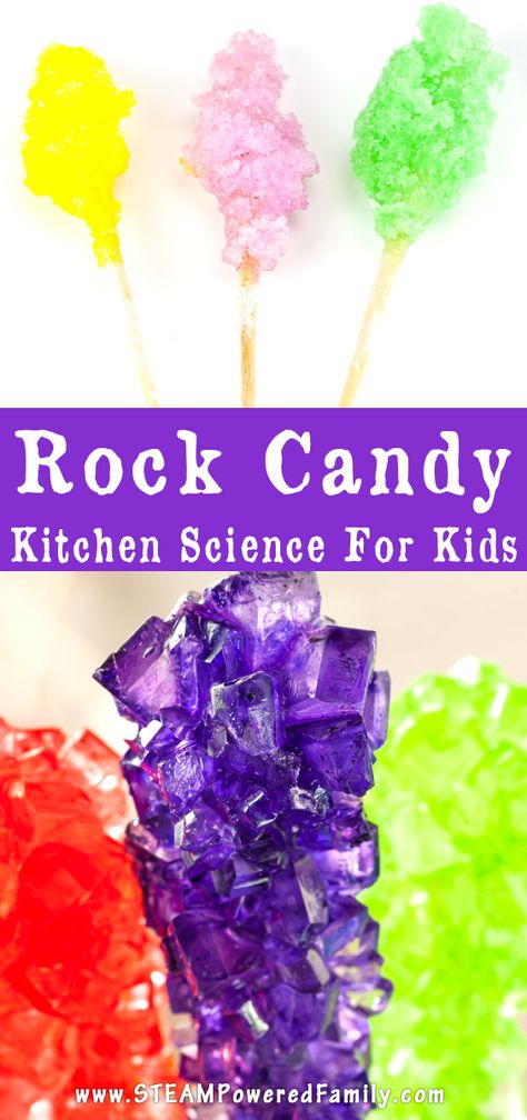 What's better then science? Science and candy! Make your own rock candy in your kitchen! Such a fun idea! Rock Science Fair Project, Crystal Science Fair Project, Diy Rock Candy, Rock Candy Experiment, Homemade Rock Candy, Candy Science Experiments, Edible Science, Make Rock Candy, Crystals For Kids