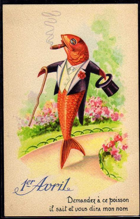 april fools fish joyeux avril April Month, Fish Cards, Hello April, Fishing Cards, Fishing Pictures, April Fools, Fish Art, Vintage Magazine, Vintage Pictures