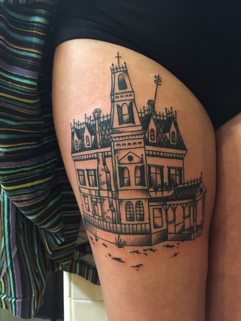 Adams Family House Tattoo, Addams Family House Tattoo, Addams Family Tattoo Ideas, Mansion Tattoo, Addams Family Mansion, Addams Family Tattoo, Wednesday Addams Tattoo, Body Doodles, Family Tattoo Ideas